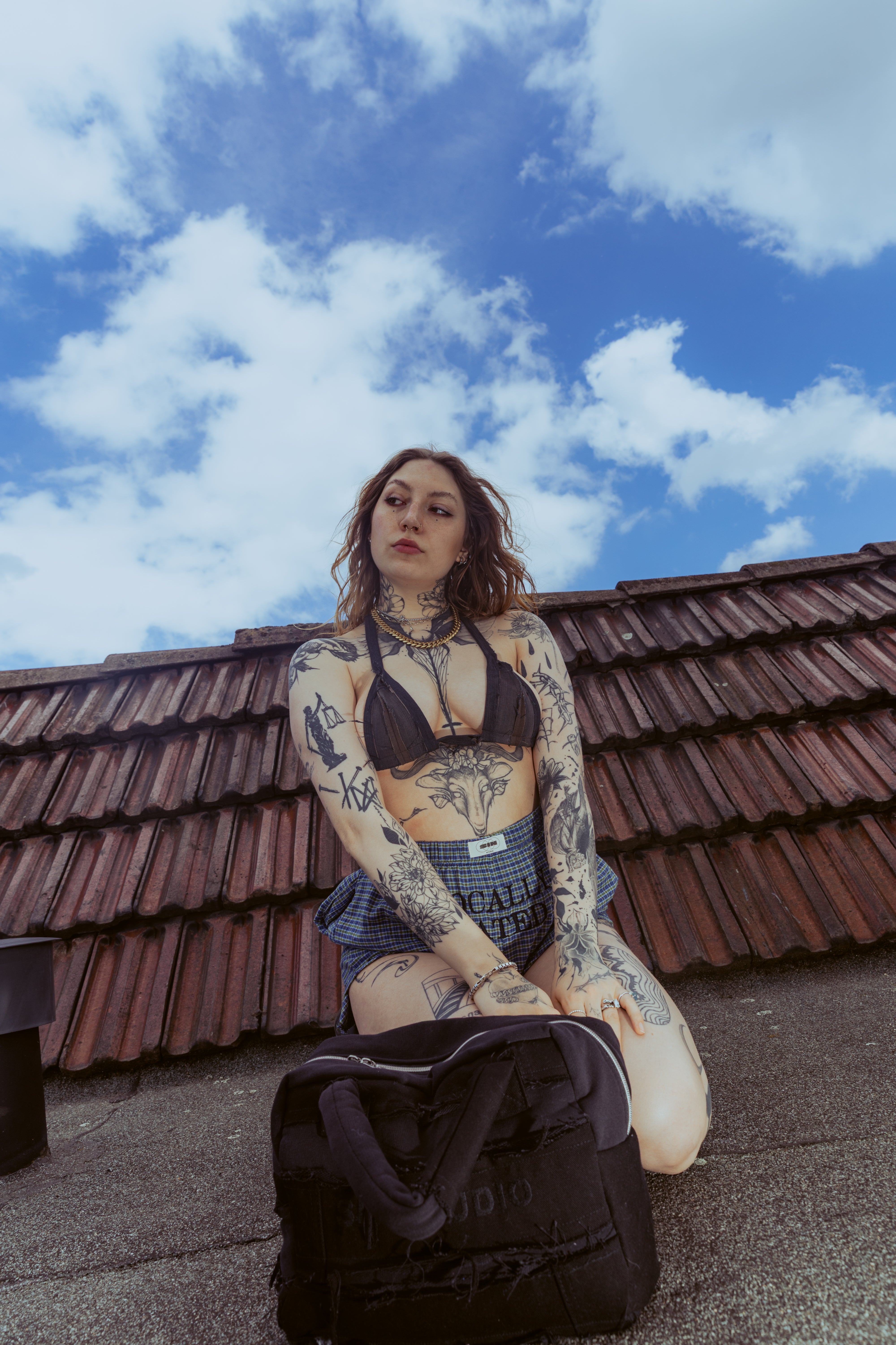 DISTRESSED DENIM BRALETTE